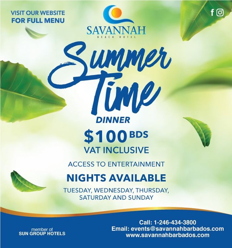 Savannah Events Nune 2023 Summertime Dinner at Rachel's at the Savannah What's On In Barbados